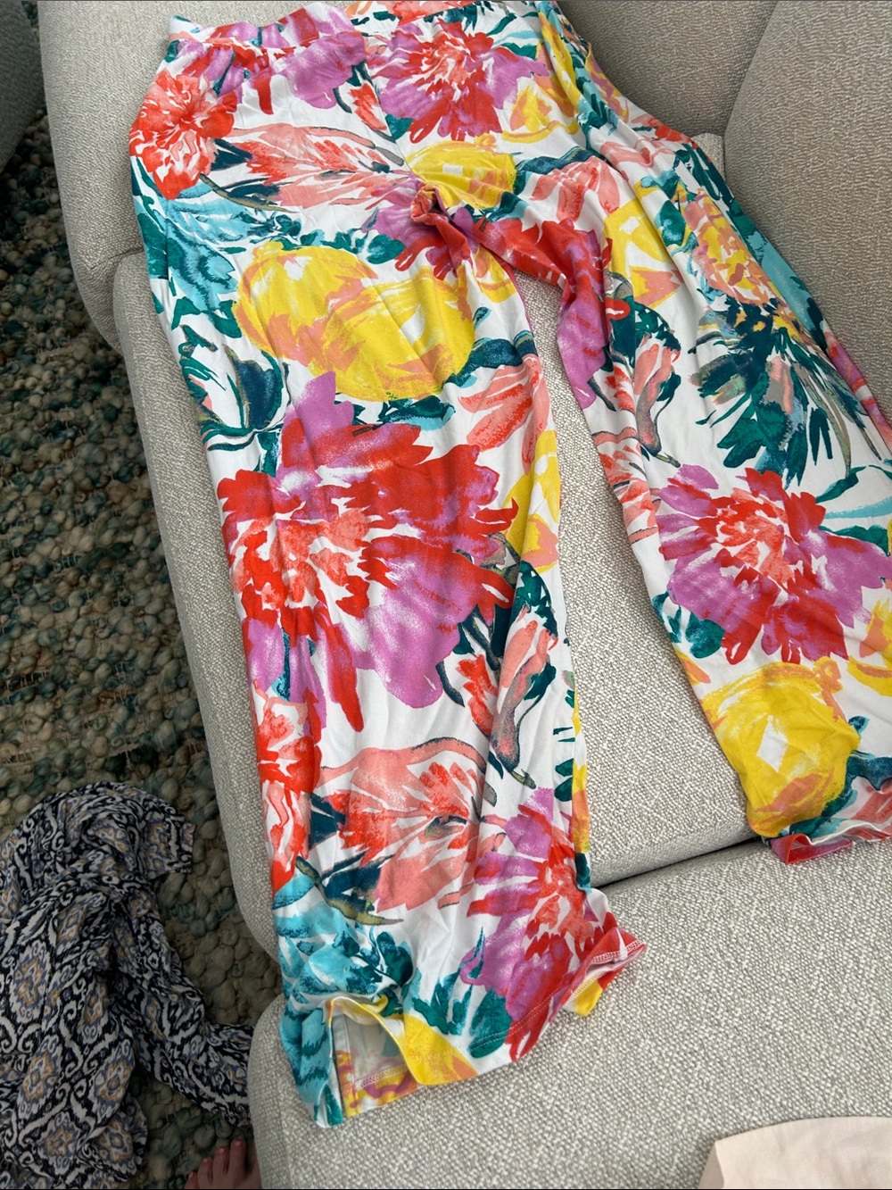 Vibrant Floral Wide-Leg Pants - White Base Beach Pants